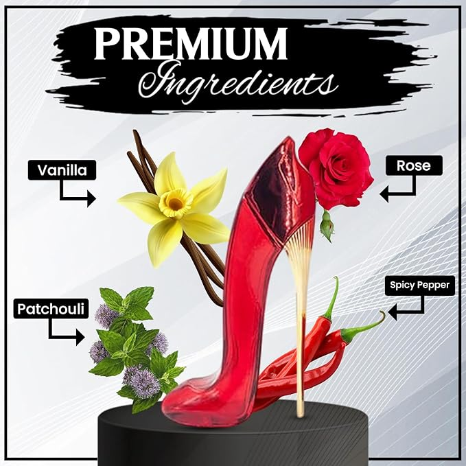 Princess High Heel Perfume for Women (2.9oz/85ml x 5pcs), Black, Gold, Pink, Blue & Red, Eau de Parfum, (Pack of 5)