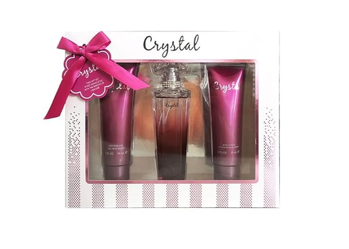 Crystal Perfume Gifts Sets for Women, Eau De Parfum (3.4 fl oz), Body Lotion (3.0 fl oz), Shower Gel (3.0 fl oz), (Pack of 3)