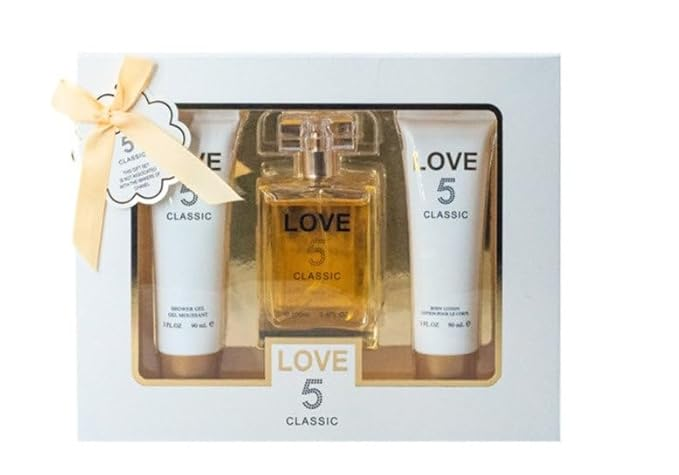 Love 5 Classic Perfume Gifts Sets for Women, Eau De Parfum (3.4 fl oz), Body Lotion (3.0 fl oz), Shower Gel (3.0 fl oz), (Pack of 3)