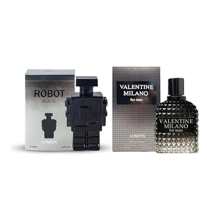 Valentine Milano for Men (EDP) & Robot Black (EDT), Fragrance for Men, 3.4 Fl Oz Each (Pack of 2)