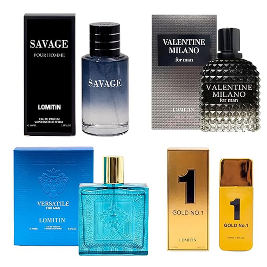 Signature Scent 4-Piece Fragrance for Men Includes Savage/1 Billion/Versatile/Valentine Milano of Woody, Spicy, Citrus & Aromatic Fragrance Each One in 100ml Bottle