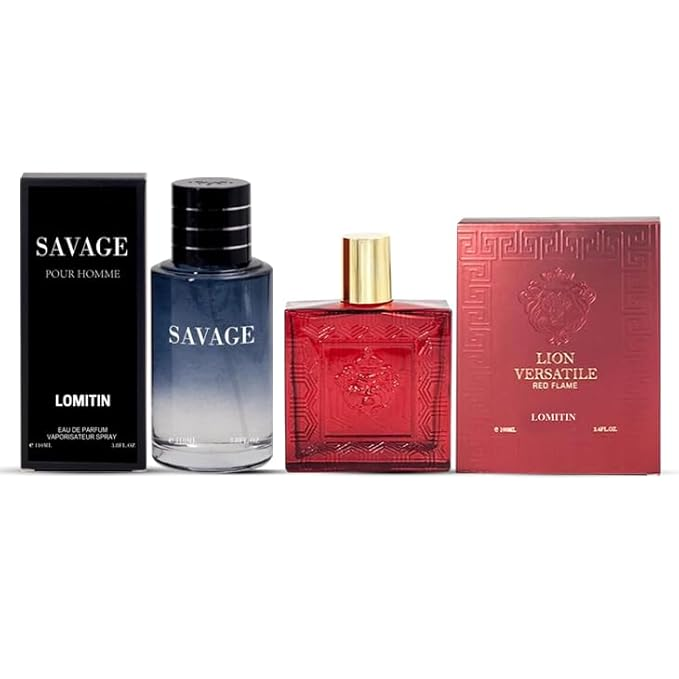 Savage Pour Homme & Lion Versatile Red Flame Cologne for Men, Eau De Toilette, 3.4oz Fl Oz/100ml each Pack of 2