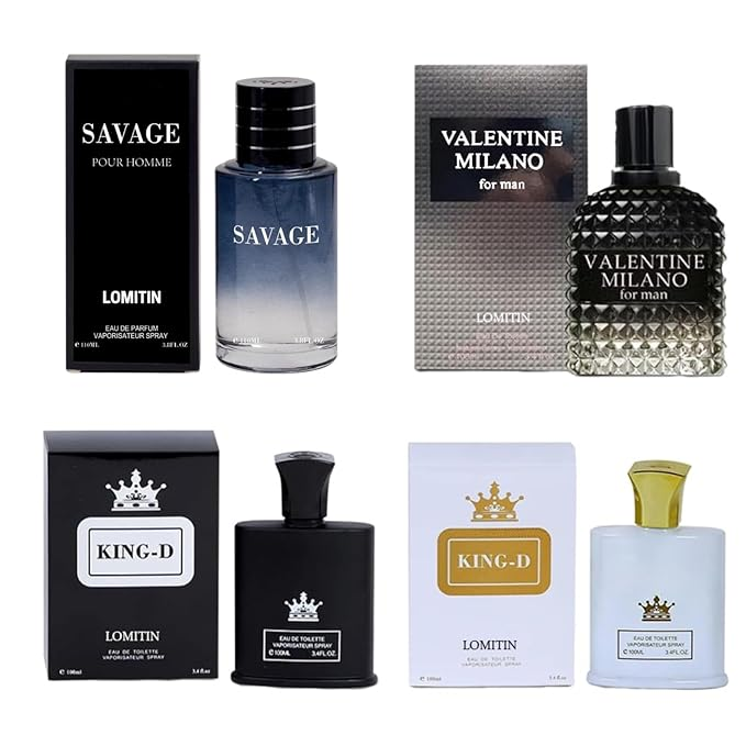 Signature Scent 4-Piece Fragrance for Men Includes Savage/King D White/King D Black/Valentine Milano of Woody, Spicy, Citrus, Cologne for Men in 100ml/3.4 Fl oz x 4 Bottle