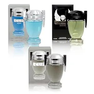 Cologne for Men (3.4oz/100ml x 3pcs), Investor aqua, Investor Intense, Investor Cup, Edt, (Pack of 3), Fragrance for Men