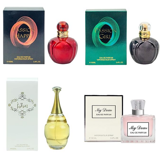 Perfume for Women, (Passion Happy, Passion Green, My Dear, Jovial) Pack of 4 x 100ml / 3.4oz each edp (Pack of 4) Fruity, Floral, Fresh, Aromatic Smell