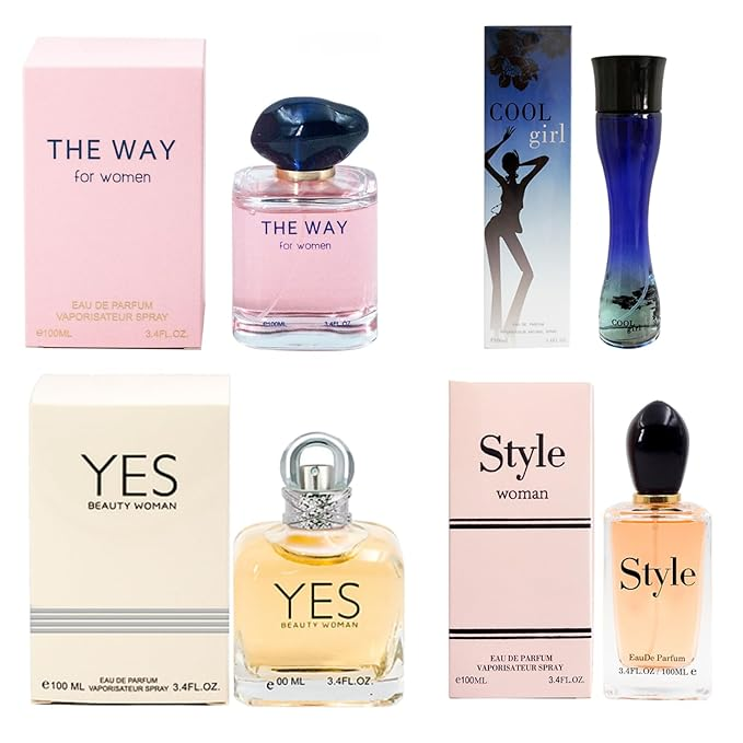 Perfume for Women (3.4oz/100ml x 4Pcs), Eau de Parfum, (The Way, Cool Girl, Yes, Style Women) Pack of 4pcs, Fragrance for Women