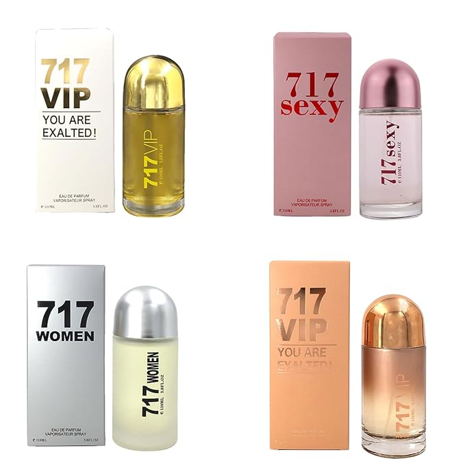 717 Perfume for Women, 3.4oz / 100ml each (717 VIP, 717 WOMEN, 717 VIP ROSE, 717 SEXY) gift set (Pack of 4)