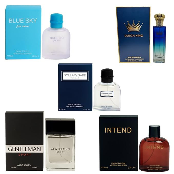 Cologne for Men (3.4oz/100ml x 5Pcs), Eau de toilette, (Light Blue, King, Intenso, D/G Pour Homme, Gentleman) Pack of 5pcs