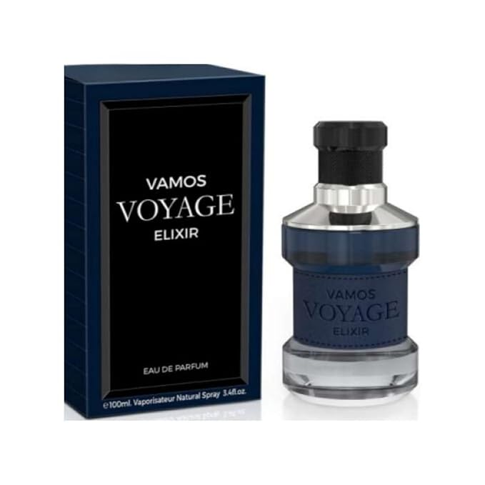 Vamos Voyage Elixir Cologne for Men 3.4oz / 100ml Eau De Parfum iconic freshness unleashes a captivating trail that vibrates with notes of Grapefruit, organic AOP Lavender, Spices and rich Woods