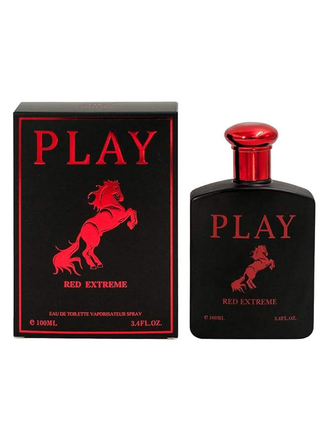 Play Cologne for Men (Play Red Extreme, Play bluesport, Play double black, Play ultra blue) (PACK OF 4) x 100ml / 3.4oz each Eau De Toilette Spray Perfume for men