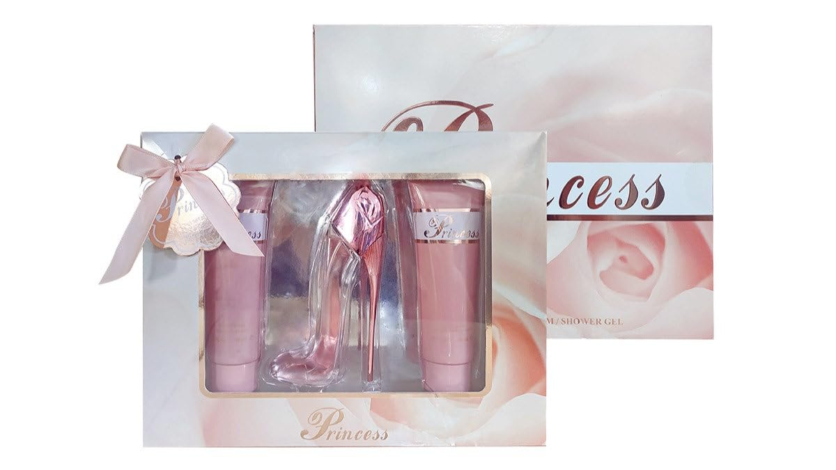 Princess High Heel Shoes Perfume Gifts Sets for Women, Eau De Parfum (1.7 fl oz), Body Lotion (3.0 fl oz), Shower Gel (3.0 fl oz), (Pack of 3) - Pink