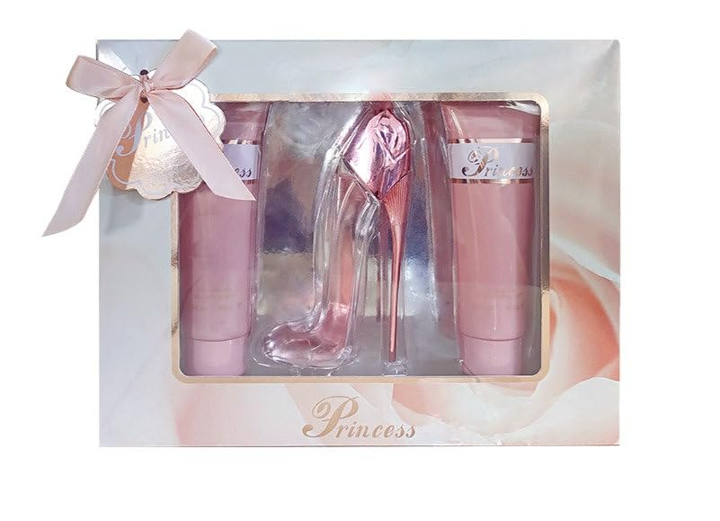 Princess High Heel Shoes Perfume Gifts Sets for Women, Eau De Parfum (1.7 fl oz), Body Lotion (3.0 fl oz), Shower Gel (3.0 fl oz), (Pack of 3) - Pink