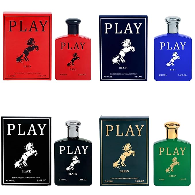 Play Cologne for Men (Red, Green, Blue, Black) inspired by R.L.P.O.L.O - 4 x 100ml / 3.4oz each Giftset Eau De Toilette Spray