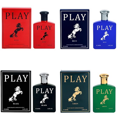 Play Cologne for Men (Red, Green, Blue, Black) inspired by R.L.P.O.L.O - 4 x 100ml / 3.4oz each Giftset Eau De Toilette Spray
