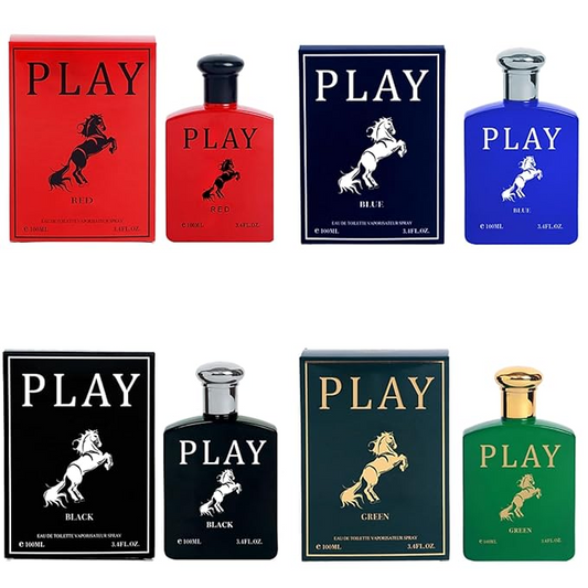 Play Cologne for Men (Red, Green, Blue, Black) inspired by R.L.P.O.L.O - 4 x 100ml / 3.4oz each Giftset Eau De Toilette Spray
