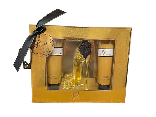 Princess High Heel Shoes Perfume Gifts Sets for Women, Eau De Parfum (1.7 fl oz), Body Lotion (3.0 fl oz), Shower Gel (3.0 fl oz), Mother's Day Gifts (Pack of 3) - Gold