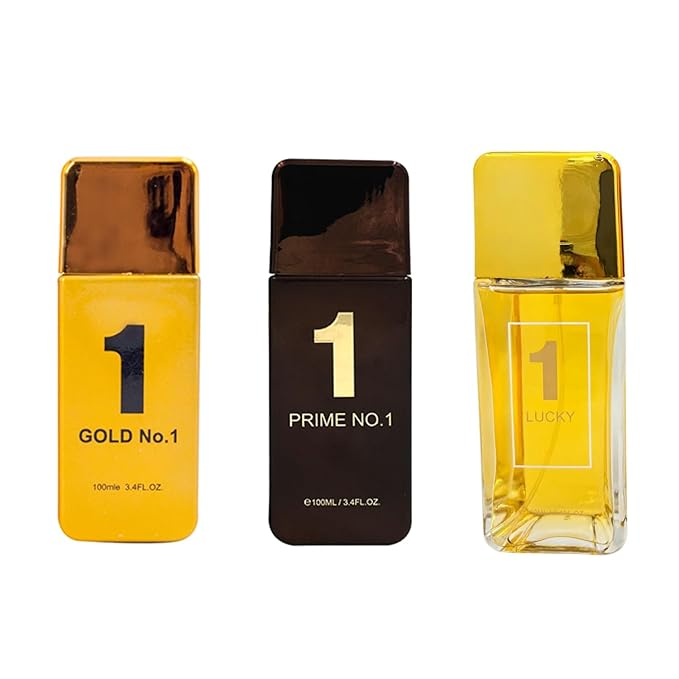 Cologne for Men (3.4oz/100ml x 3Pcs), Eau de toilette, Pack of 3pc (Gold no.1, Prime No.1, Lucky)