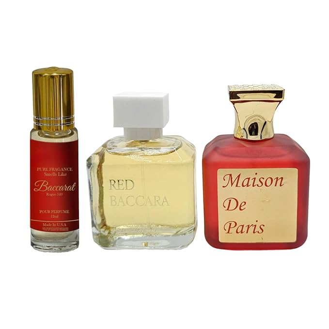 Maison De Paris Extrait De Parfum 3.4oz + Red Baccara 3.4oz + Bacarrat Rogue 540 Roll On Body Oil unisex (12ml) (Pack of 3)