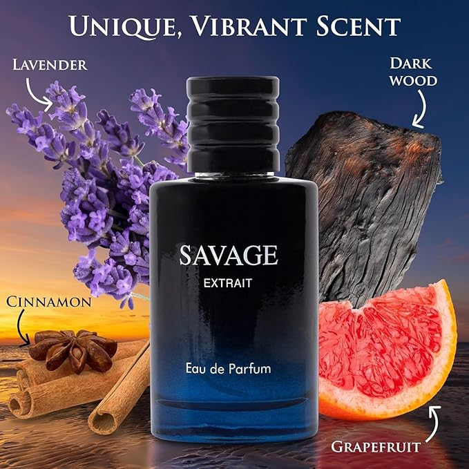Savage Extrait Eau De Parfum for Men Top Notes of Grapefruit & Heady Spices Base Notes of Lavender Essence & Rich Wood Cologne for Everyday Wear, Work Days, Romantic Date Elegant 3.4 fl oz Bottle