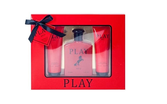 Play Red Cologne Gifts Sets for Men, Eau De Toilette (3.4 fl oz), Body Lotion (3.0 fl oz), Shower Gel (3.0 fl oz), (Pack of 3)
