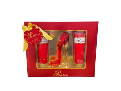 Princess High Heel Shoes Perfume Gifts Sets for Women, Eau De Parfum (1.7 fl oz), Body Lotion (3.0 fl oz), Shower Gel (3.0 fl oz), Mother's Day Gifts (Pack of 3) - Red