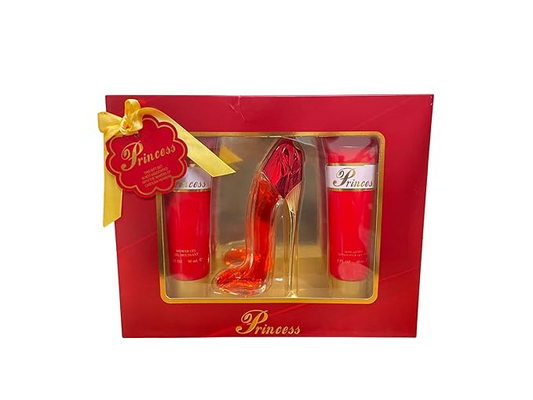 Princess High Heel Shoes Perfume Gifts Sets for Women, Eau De Parfum (1.7 fl oz), Body Lotion (3.0 fl oz), Shower Gel (3.0 fl oz), Mother's Day Gifts (Pack of 3) - Red