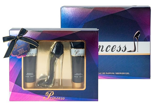 Princess High Heel Shoes Perfume Gifts Sets for Women, Eau De Parfum (1.7 fl oz), Body Lotion (3.0 fl oz), Shower Gel (3.0 fl oz),(Pack of 3) - Black