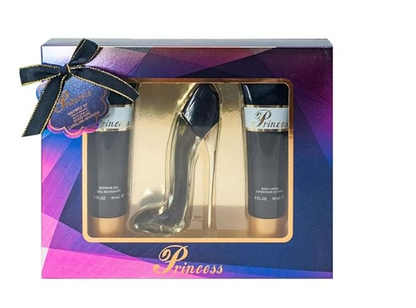 Princess High Heel Shoes Perfume Gifts Sets for Women, Eau De Parfum (1.7 fl oz), Body Lotion (3.0 fl oz), Shower Gel (3.0 fl oz),(Pack of 3) - Black
