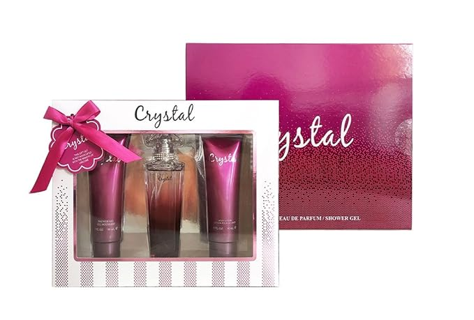 Crystal Perfume Gifts Sets for Women, Eau De Parfum (3.4 fl oz), Body Lotion (3.0 fl oz), Shower Gel (3.0 fl oz), (Pack of 3)