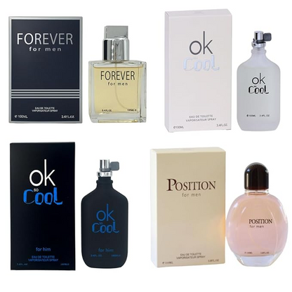 Signature Scent 4-Piece Fragrance for Men Includes Forever for Men/Position/OK So Cool for him/Ok So Cool, Cologne for Men of Woody, Spicy, Citrus & Masculine 100ml/3.4 Fl oz x 4 Bottle