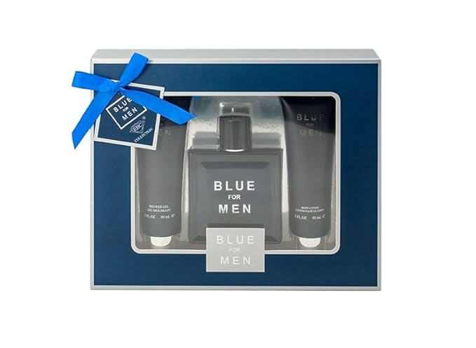 Blue For Men Cologne Gifts Sets for Men, Eau De Toilette (3.4 fl oz), Body Lotion (3.0 fl oz), Shower Gel, (Pack of 3)