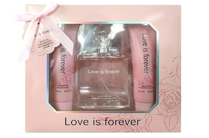 Love is forever Perfume Gifts Sets for Women, Eau De Parfum (3.4 fl oz), Body Lotion (3.0 fl oz), Shower Gel, (Pack of 3)