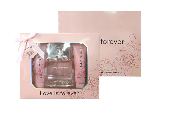 Love is forever Perfume Gifts Sets for Women, Eau De Parfum (3.4 fl oz), Body Lotion (3.0 fl oz), Shower Gel, (Pack of 3)