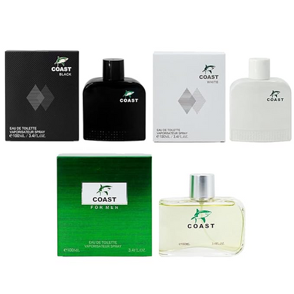 Coast Cologne for Men (3.4oz/100ml x 3 Pcs), Eau De Toilette, Wonderful Gift, Masculine Scent for All Skin Types (Pack of 3)