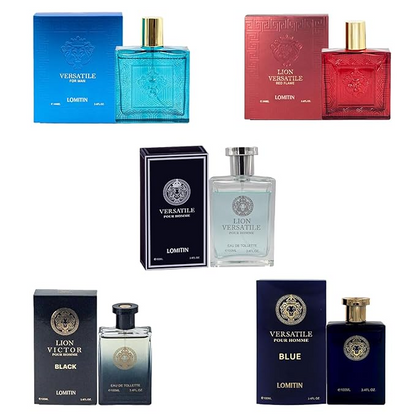 Lion Versatile Cologne for Men (3.4oz/100ml x 5pcs) Fragrance Gift Set for Men - Aromatic, Floral, Oriental & Woody Notes - Individually Boxed, Eau De Toilette (Pack of 5)