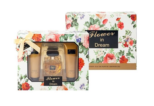Flower in Dream Perfume Gifts Sets for Women, Eau De Parfum (3.4 fl oz), Body Lotion (3.0 fl oz), Shower Gel (3.0 fl oz), (Pack of 3)