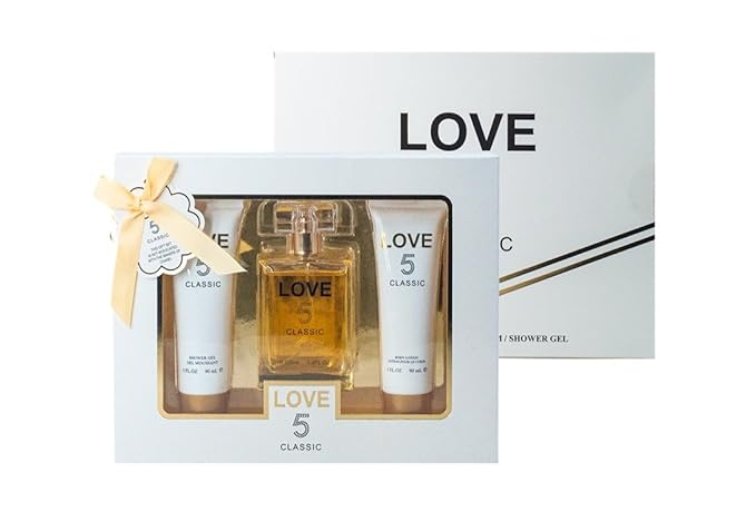 Love 5 Classic Perfume Gifts Sets for Women, Eau De Parfum (3.4 fl oz), Body Lotion (3.0 fl oz), Shower Gel (3.0 fl oz), (Pack of 3)