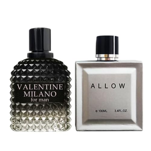 Valentine Milano for Men (EDP) & Allow Homme Sport (EDT), Warm Masculine Scent for Daily Use, Casual Men's Cologne, 3.4oz/100ml (Pack of 2)
