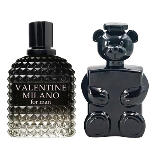 Valentine Milano for Men (EDP) & Must Be Black Bear Cologne (EDT), Fragrance for Men, 3.4 Fl Oz Each (Pack of 2)