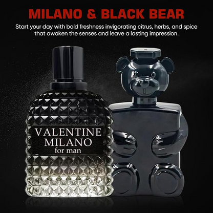 Valentine Milano for Men (EDP) & Must Be Black Bear Cologne (EDT), Fragrance for Men, 3.4 Fl Oz Each (Pack of 2)