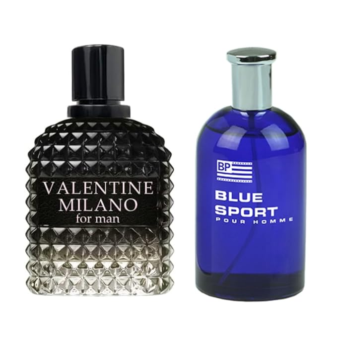 Valentine Milano for Men (EDP) & Blue Sport Cologne for Men (EDT), 3.4 Fl Oz Each (Pack of 2)