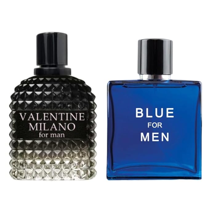 Valentine Milano for Men (EDP) & Blue for Men Parfum Cologne For Men (EDT), Fragrance for Men, 3.4 Fl Oz Each (Pack of 2)