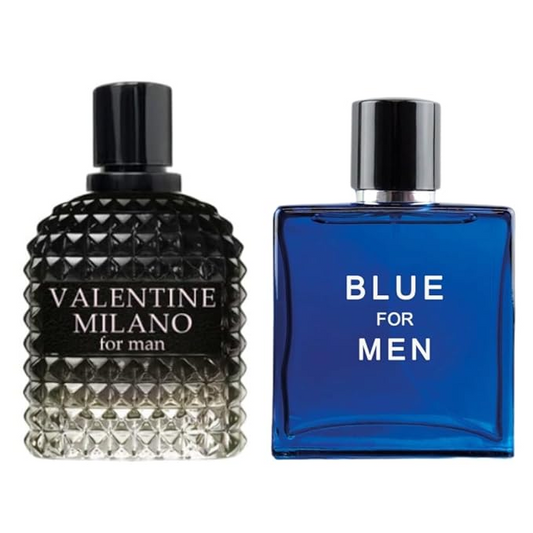 Valentine Milano for Men (EDP) & Blue for Men Parfum Cologne For Men (EDT), Fragrance for Men, 3.4 Fl Oz Each (Pack of 2)