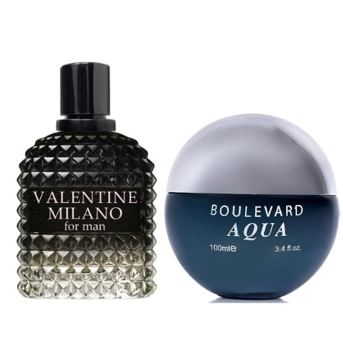 Valentine Milano for Men & Boulevard Aqua for Men Eau De Parfum - Energizing & Refreshing with Its Marine Notes - Long-Lasting Fragrance that Can Carry Throughout the Day - Masculine Scent (Pack of 2)