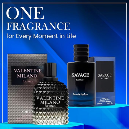Valentine Milano for Men & Savage Extrait eau de parfum for Men, Warm Masculine Scent for Daily Use, Casual Men's Cologne, 3.4oz/100ml (Pack of 2)