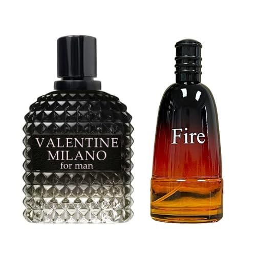 Valentine Milano & Fire Cologne For Men, Eau De Toilette Fragrance for Men, Wonderful Gift, Masculine Scent for All Skin Types, 3.4 Fl Oz Each (Pack of 2)