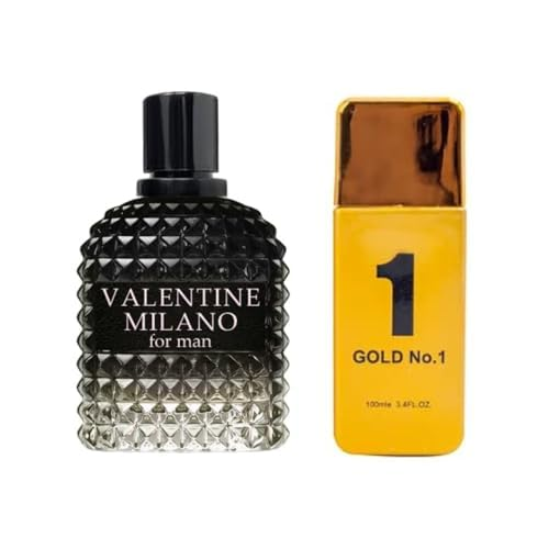 Valentine Milano Cologne for Men (EDP) & Gold No. 1 Fragrance for Men, (EDT), Wonderful Gift, Masculine Scent for All Skin Types, 3.4 Fl Oz Each (Pack of 2)