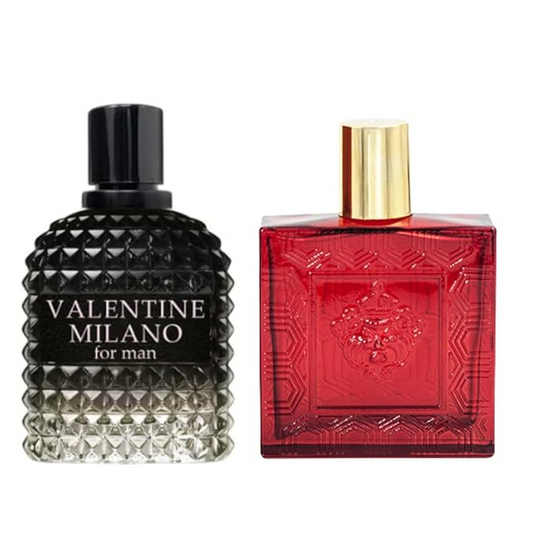 Valentine Milano for Men (EDP) & Lion Versatile Red Flame Cologne (EDT), Fragrance for Men, 3.4 Fl Oz Each (Pack of 2)