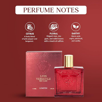 Valentine Milano for Men (EDP) & Lion Versatile Red Flame Cologne (EDT), Fragrance for Men, 3.4 Fl Oz Each (Pack of 2)