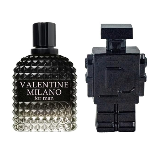Valentine Milano for Men (EDP) & Robot Black (EDT), Fragrance for Men, 3.4 Fl Oz Each (Pack of 2)